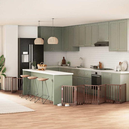 9-tlg. Hundetor mit Tür Faltbar Braun 450 cm Pappelholz