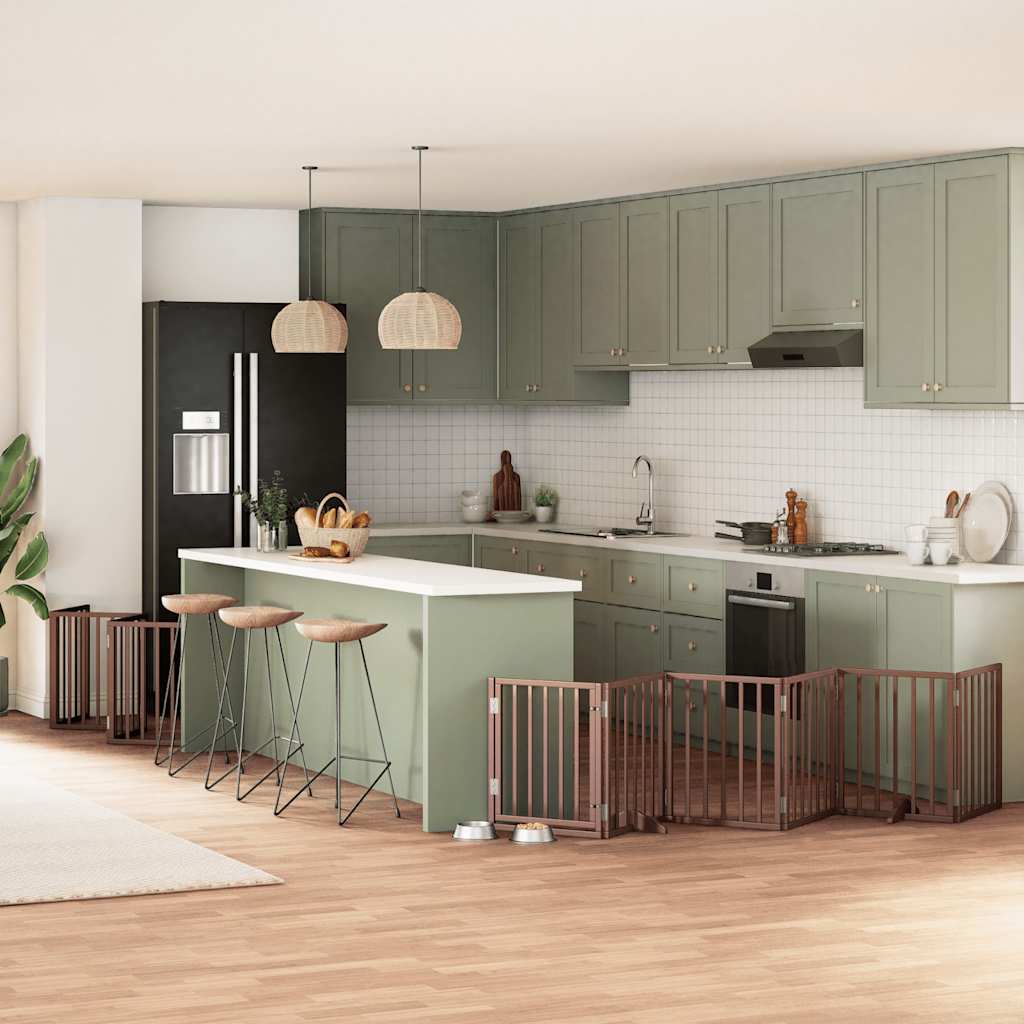 15-tlg. Hundetor mit Tür Faltbar Braun 750 cm Pappelholz