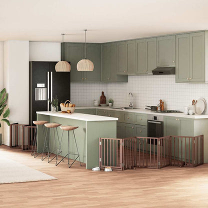 15-tlg. Hundetor mit Tür Faltbar Braun 750 cm Pappelholz