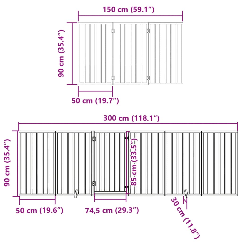 15-tlg. Hundetor mit Tür Faltbar Braun 750 cm Pappelholz