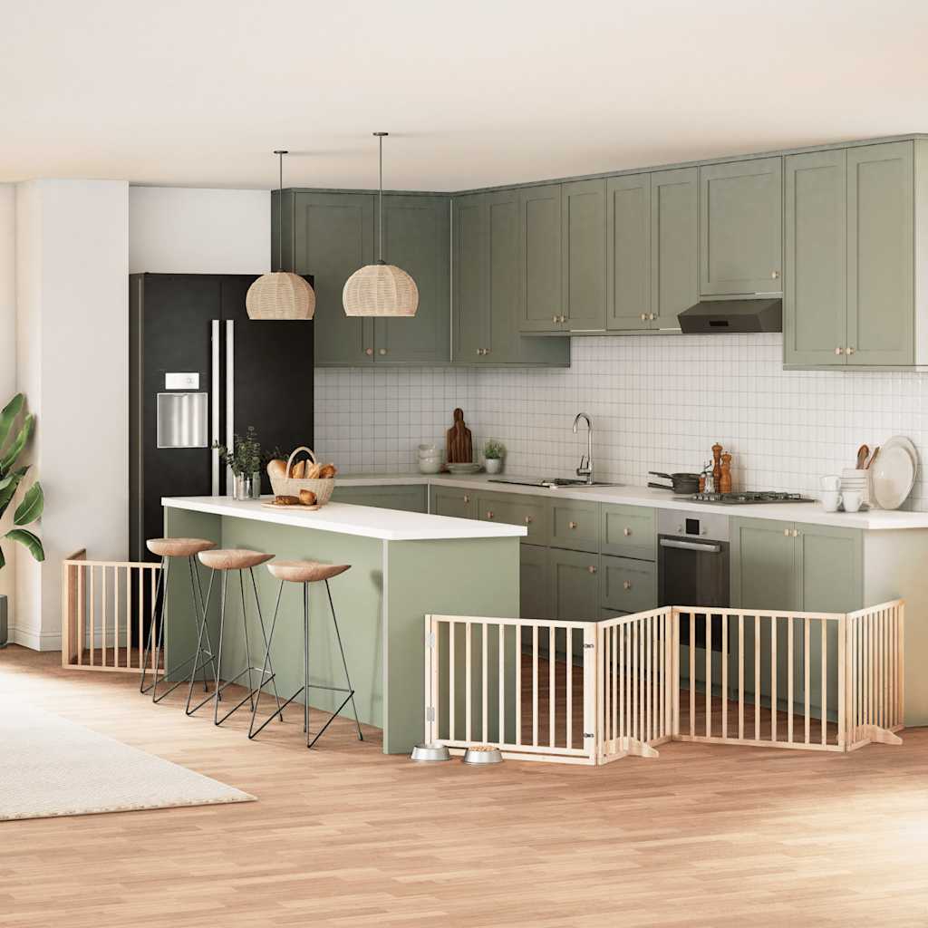 6-tlg. Hundetor mit Tür Faltbar 480 cm Pappelholz