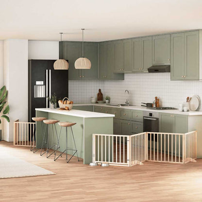 6-tlg. Hundetor mit Tür Faltbar 480 cm Pappelholz