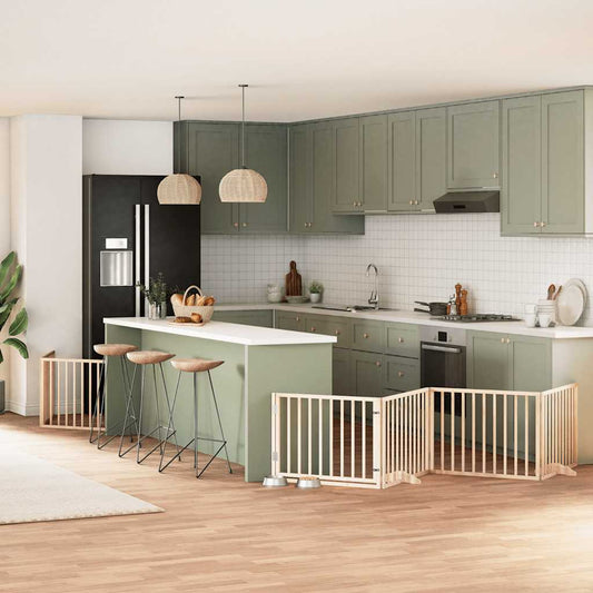 6-tlg. Hundetor mit Tür Faltbar 480 cm Pappelholz