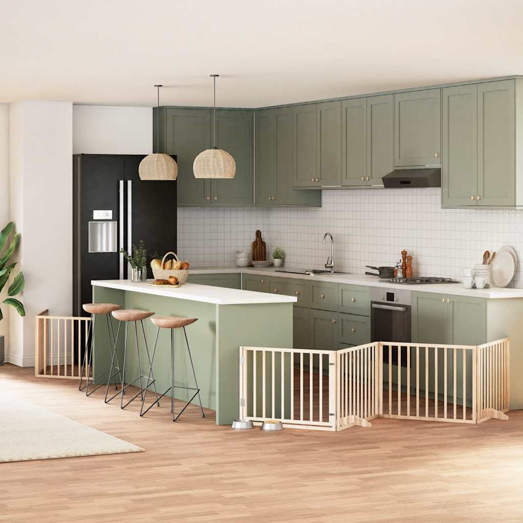 Cancelletto per cani con porta, pieghevole, 10 pezzi, 800 cm, legno di pioppo