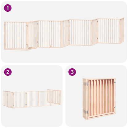 8-tlg. Hundetor mit Tür Faltbar 640 cm Pappelholz