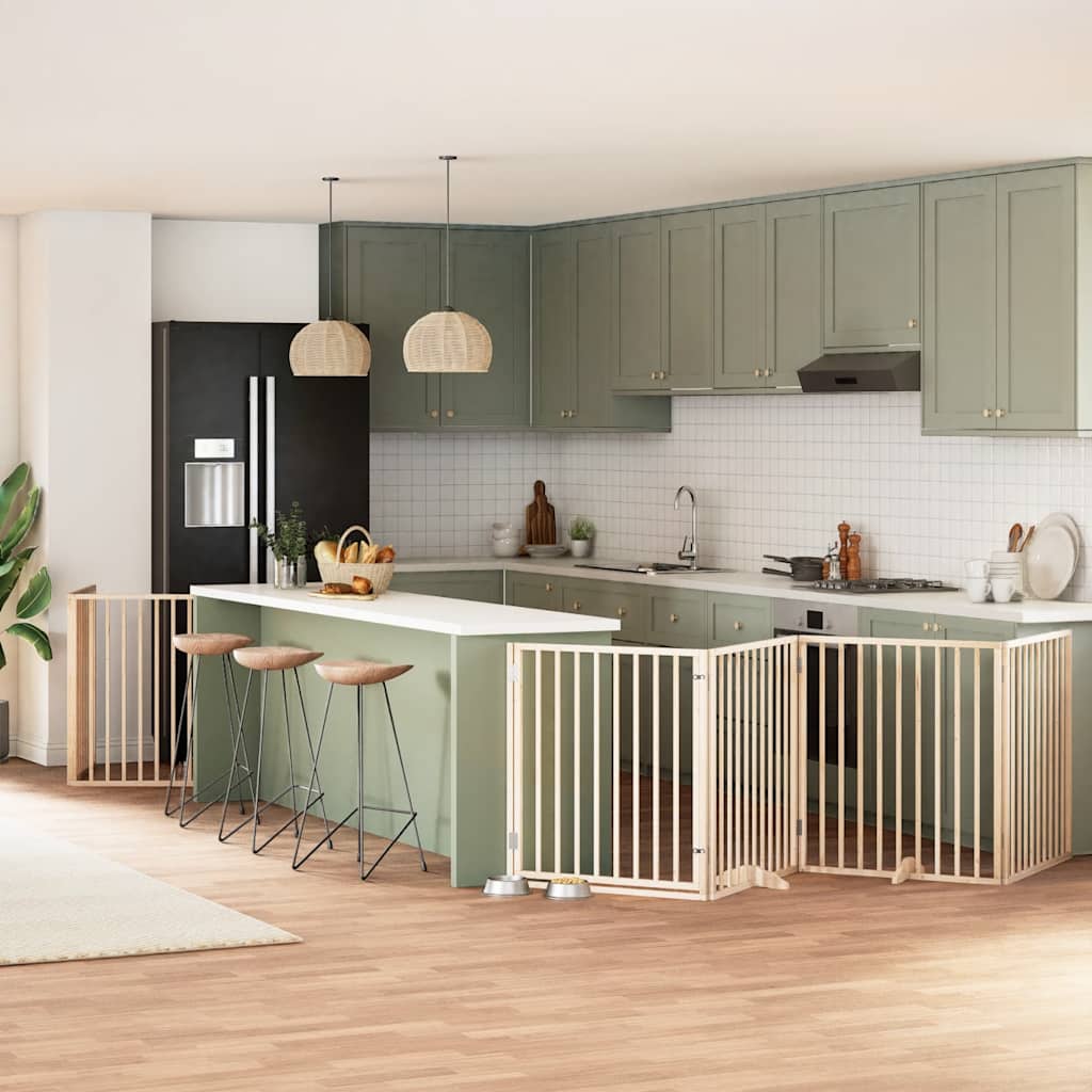 8-tlg. Hundetor mit Tür Faltbar 640 cm Pappelholz