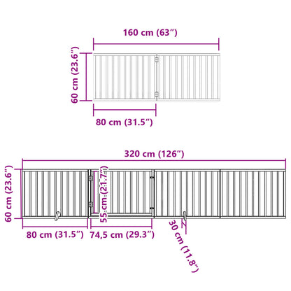 6-tlg. Hundetor mit Tür Faltbar Weiß 480 cm Pappelholz