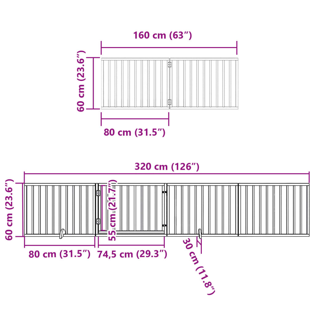 8-tlg. Hundetor mit Tür Faltbar Weiß 640 cm Pappelholz