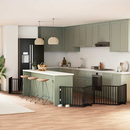 8-tlg. Hundetor mit Tür Faltbar Schwarz 640 cm Pappelholz