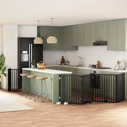 6-tlg. Hundetor mit Tür Faltbar Schwarz 480 cm Pappelholz