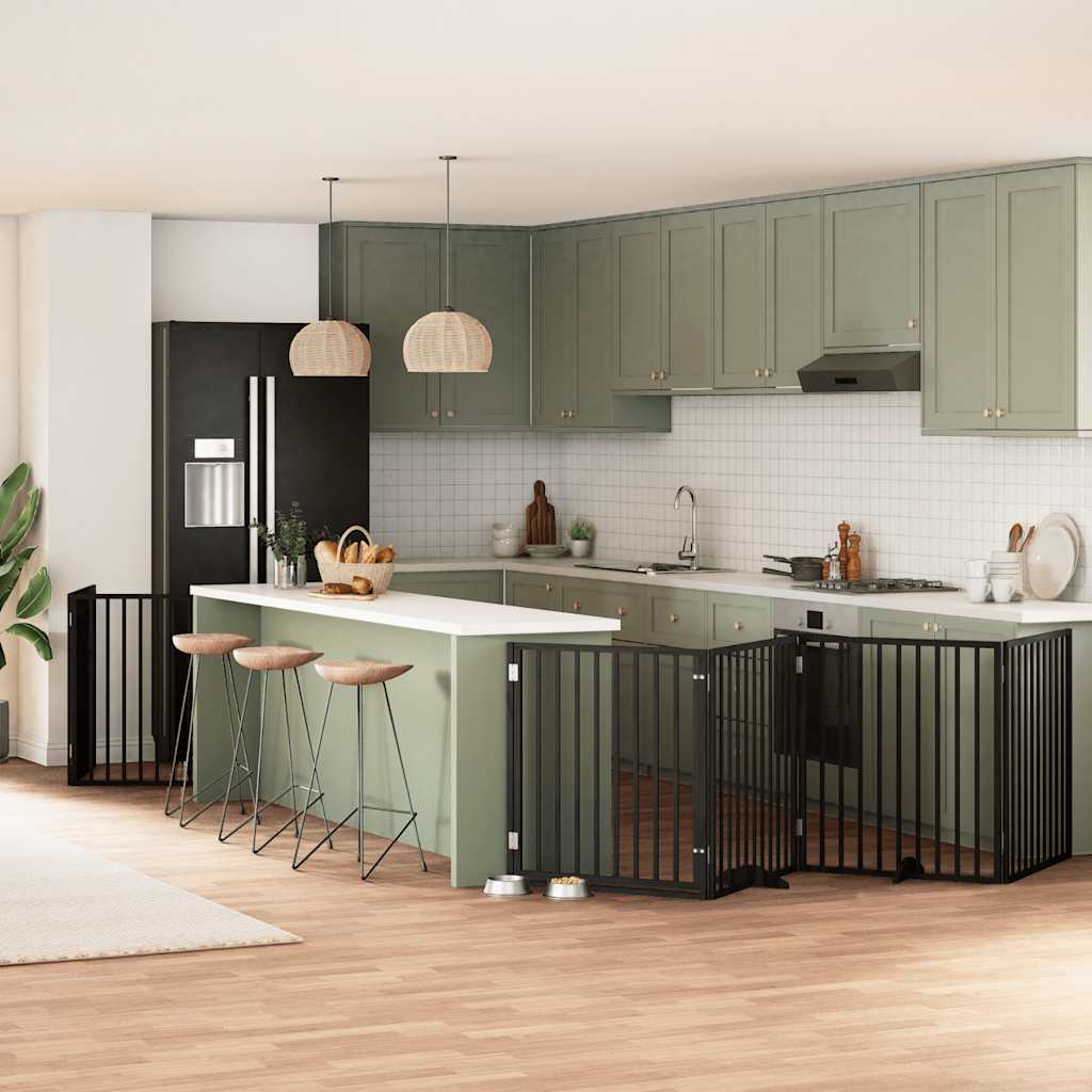 10-tlg. Hundetor mit Tür Faltbar Schwarz 800 cm Pappelholz