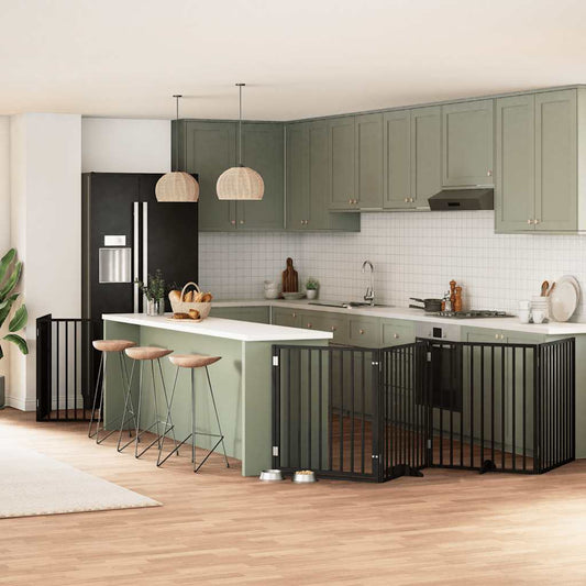 10-tlg. Hundetor mit Tür Faltbar Schwarz 800 cm Pappelholz