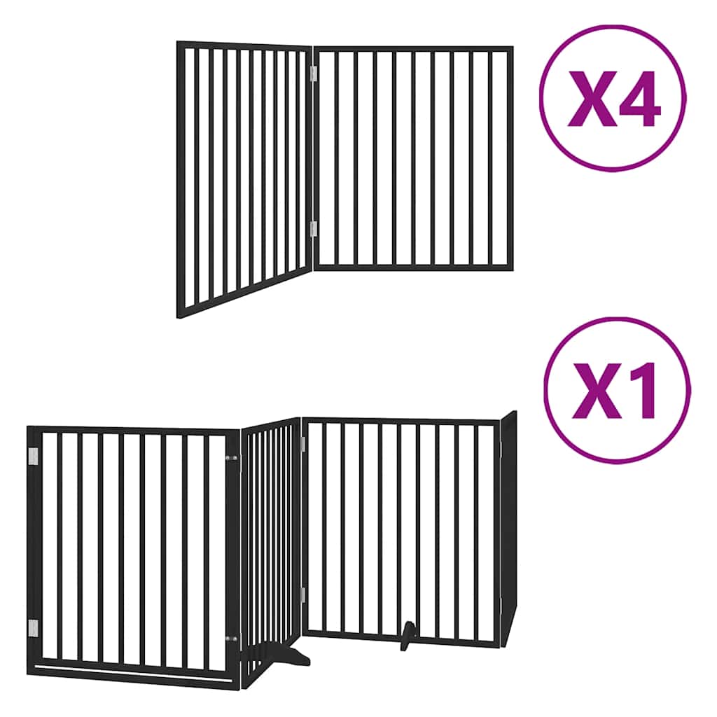 12-tlg. Hundetor mit Tür Faltbar Schwarz 960 cm Pappelholz