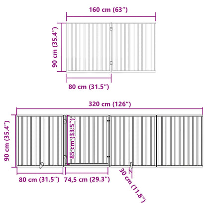 6-tlg. Hundetor mit Tür Faltbar Braun 480 cm Pappelholz