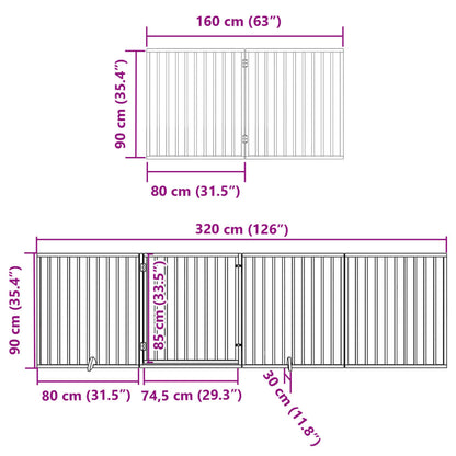 8-tlg. Hundetor mit Tür Faltbar Braun 640 cm Pappelholz