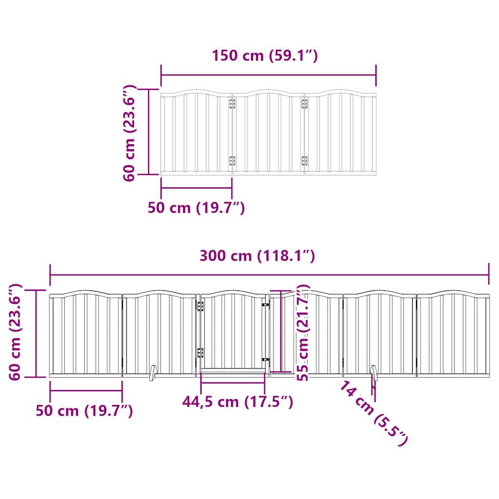 9-tlg. Hundetor mit Tür Faltbar Braun 450 cm Pappelholz