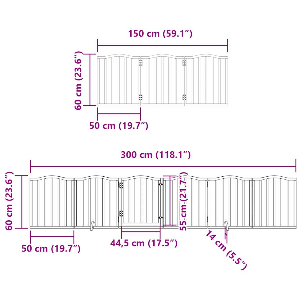 12-tlg. Hundetor mit Tür Faltbar Braun 600 cm Pappelholz