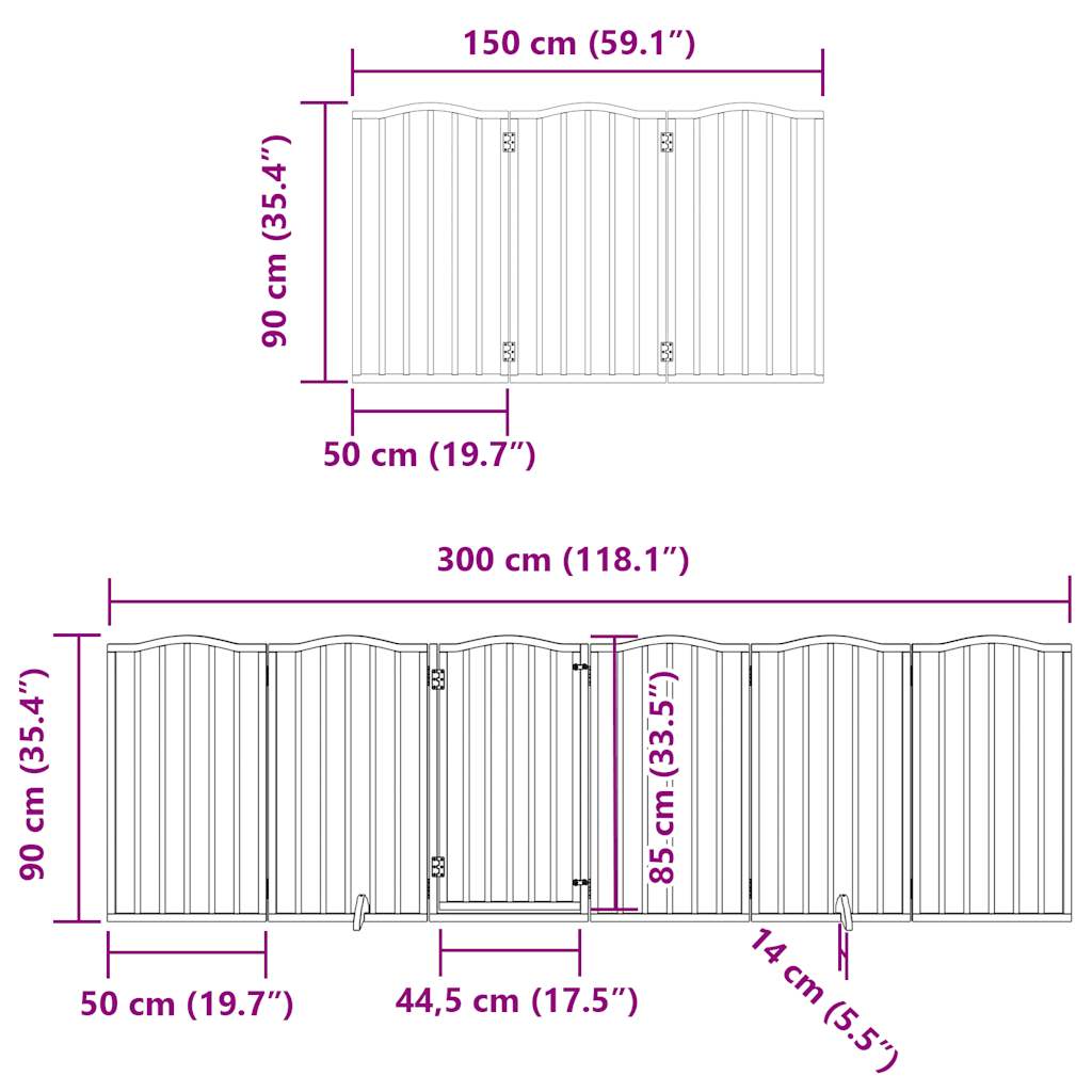 15-tlg. Hundetor mit Tür Faltbar Braun 750 cm Pappelholz