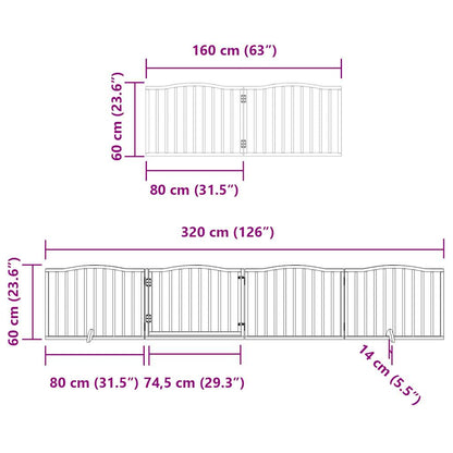 6-tlg. Hundetor mit Tür Faltbar 480 cm Pappelholz