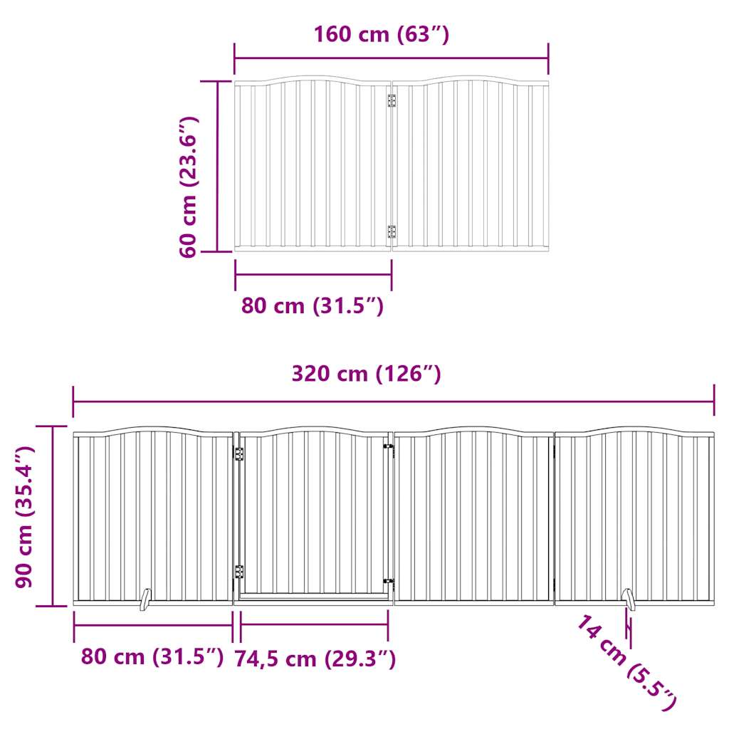 8-tlg. Hundetor mit Tür Faltbar 640 cm Pappelholz