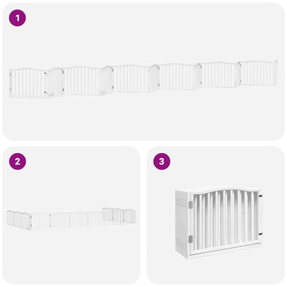 12-tlg. Hundetor mit Tür Faltbar Weiß 960 cm Pappelholz
