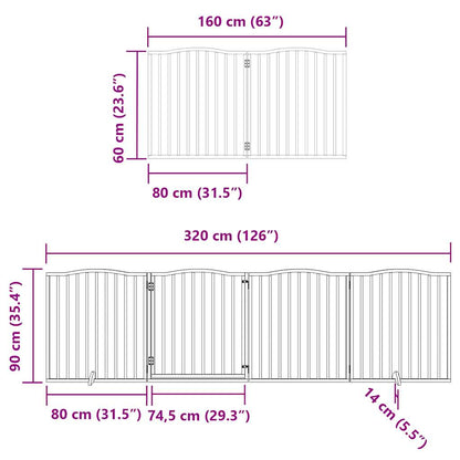 6-tlg. Hundetor mit Tür Faltbar Braun 480 cm Pappelholz