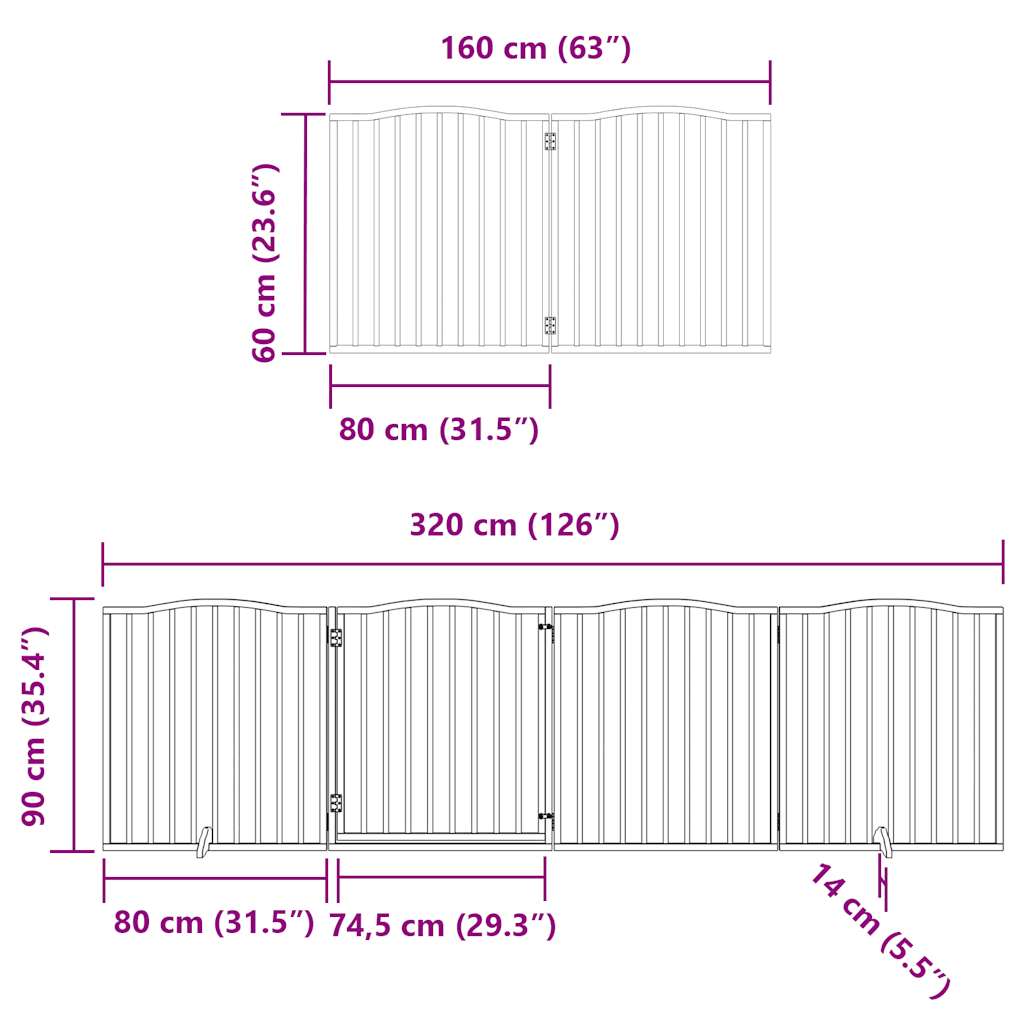 8-tlg. Hundetor mit Tür Faltbar Braun 640 cm Pappelholz