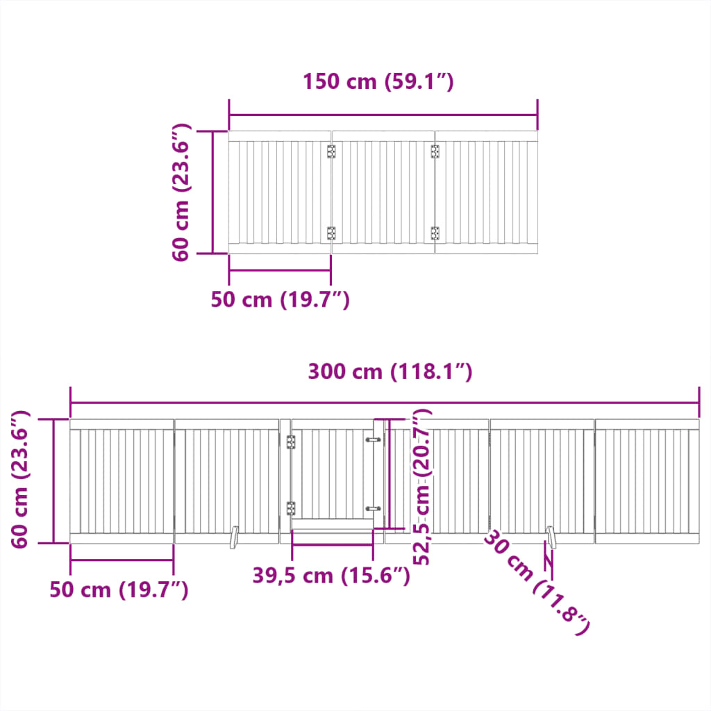 12-tlg. Hundetor mit Tür Faltbar Braun 600 cm Pappelholz