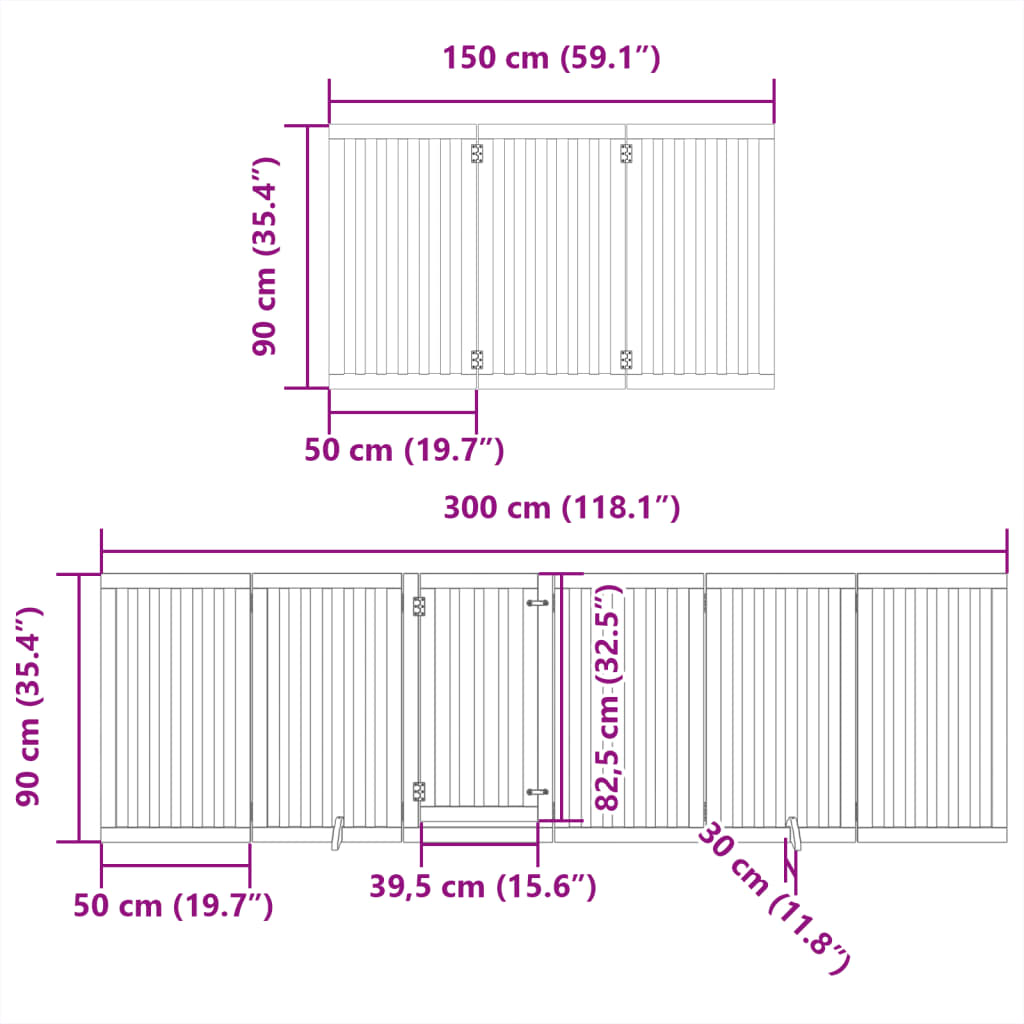 9-tlg. Hundetor mit Tür Faltbar Braun 450 cm Pappelholz