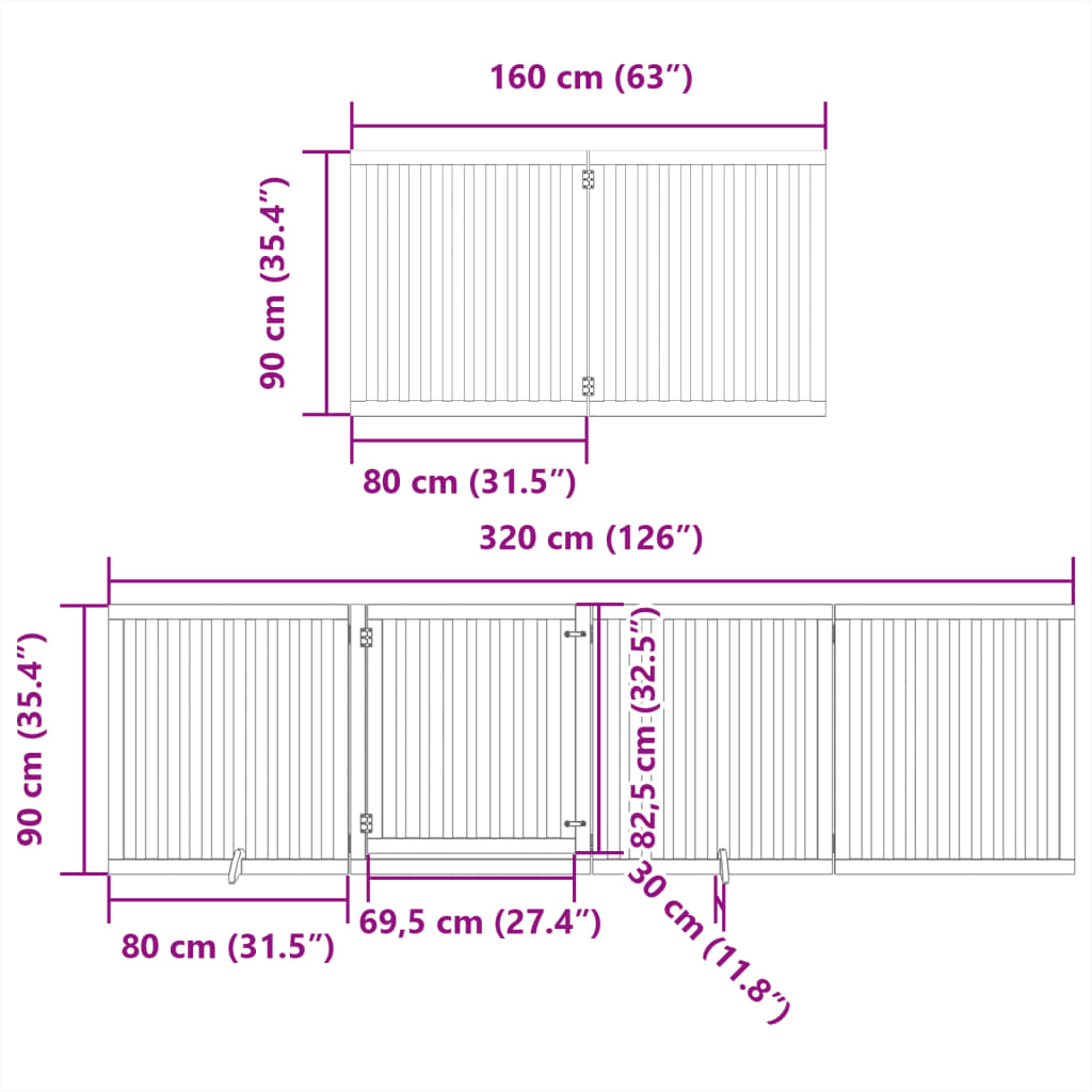 8-tlg. Hundetor mit Tür Faltbar 640 cm Pappelholz