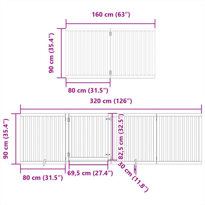 8-tlg. Hundetor mit Tür Faltbar 640 cm Pappelholz