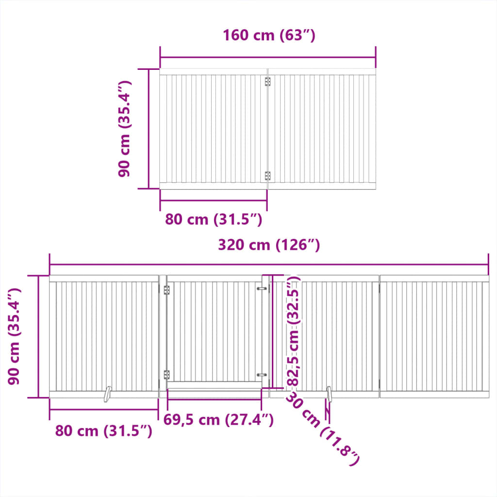 10-tlg. Hundetor mit Tür Faltbar 800 cm Pappelholz