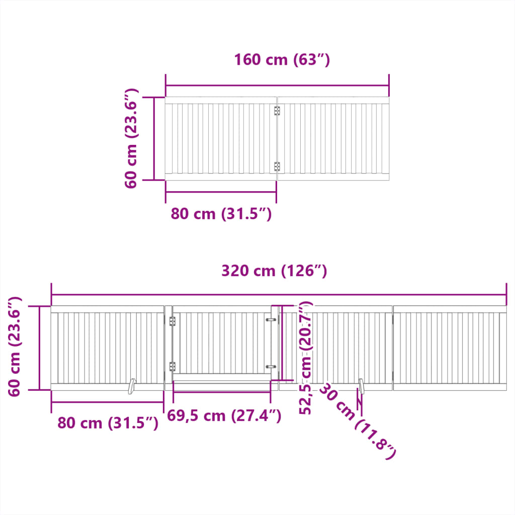 6-tlg. Hundetor mit Tür Faltbar Braun 480 cm Pappelholz