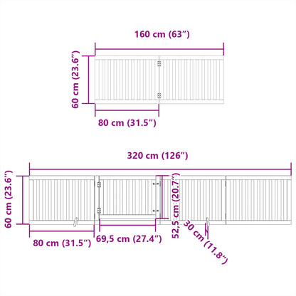 6-tlg. Hundetor mit Tür Faltbar Braun 480 cm Pappelholz