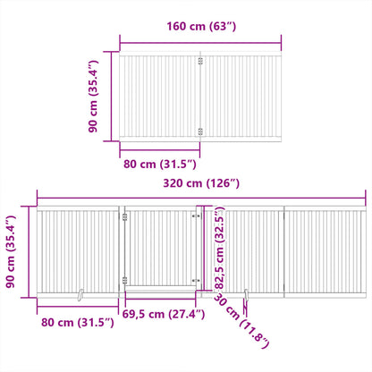 6-tlg. Hundetor mit Tür Faltbar Braun 480 cm Pappelholz