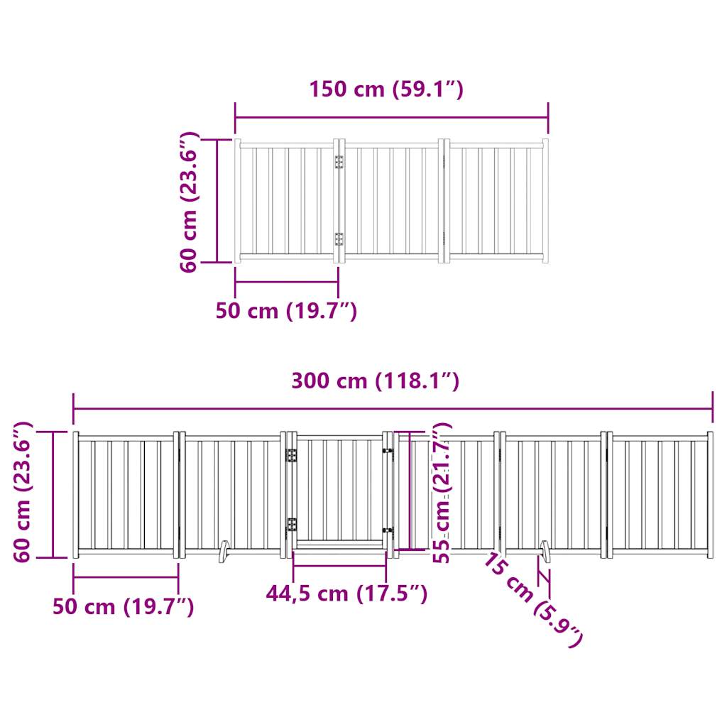 15-tlg. Hundetor mit Tür Faltbar 750 cm Pappelholz