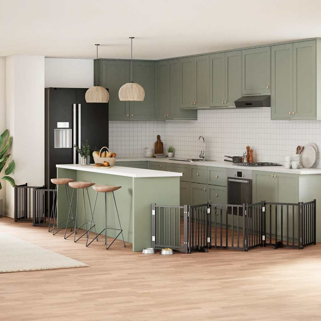 15-tlg. Hundetor mit Tür Faltbar Schwarz 750 cm Pappelholz