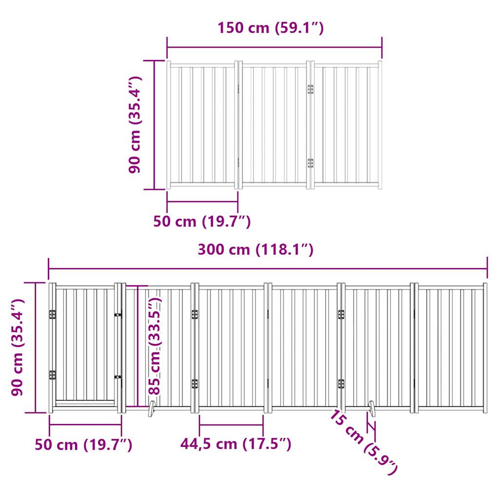 9-tlg. Hundetor mit Tür Faltbar Braun 450 cm Pappelholz