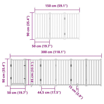 9-tlg. Hundetor mit Tür Faltbar Braun 450 cm Pappelholz