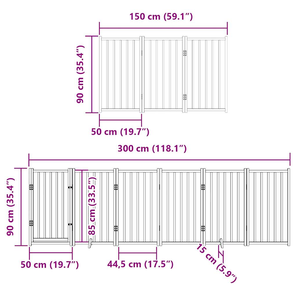 12-tlg. Hundetor mit Tür Faltbar Braun 600 cm Pappelholz