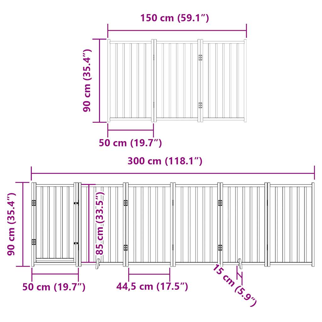 15-tlg. Hundetor mit Tür Faltbar Braun 750 cm Pappelholz