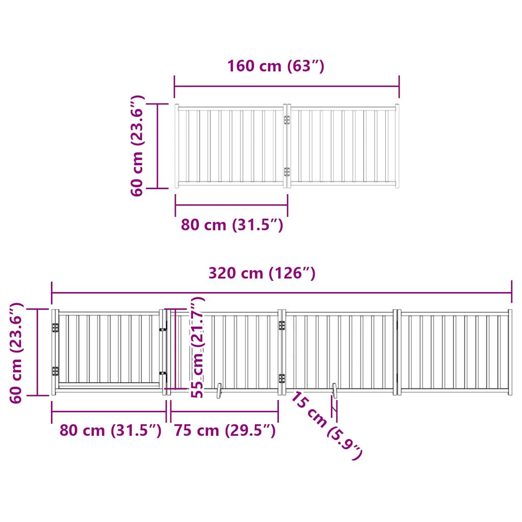 6-tlg. Hundetor mit Tür Faltbar 480 cm Pappelholz