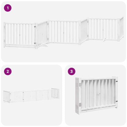 6-tlg. Hundetor mit Tür Faltbar Weiß 480 cm Pappelholz