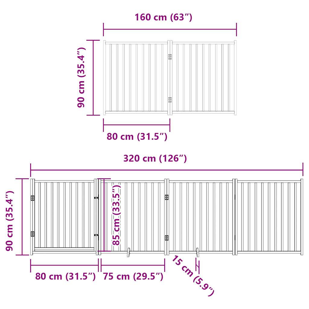 6-tlg. Hundetor mit Tür Faltbar Braun 480 cm Pappelholz