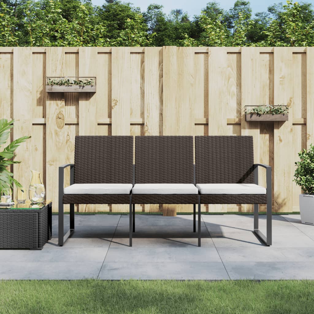 Gartenbank 3-Sitzer mit Kissen Braun PP-Rattan