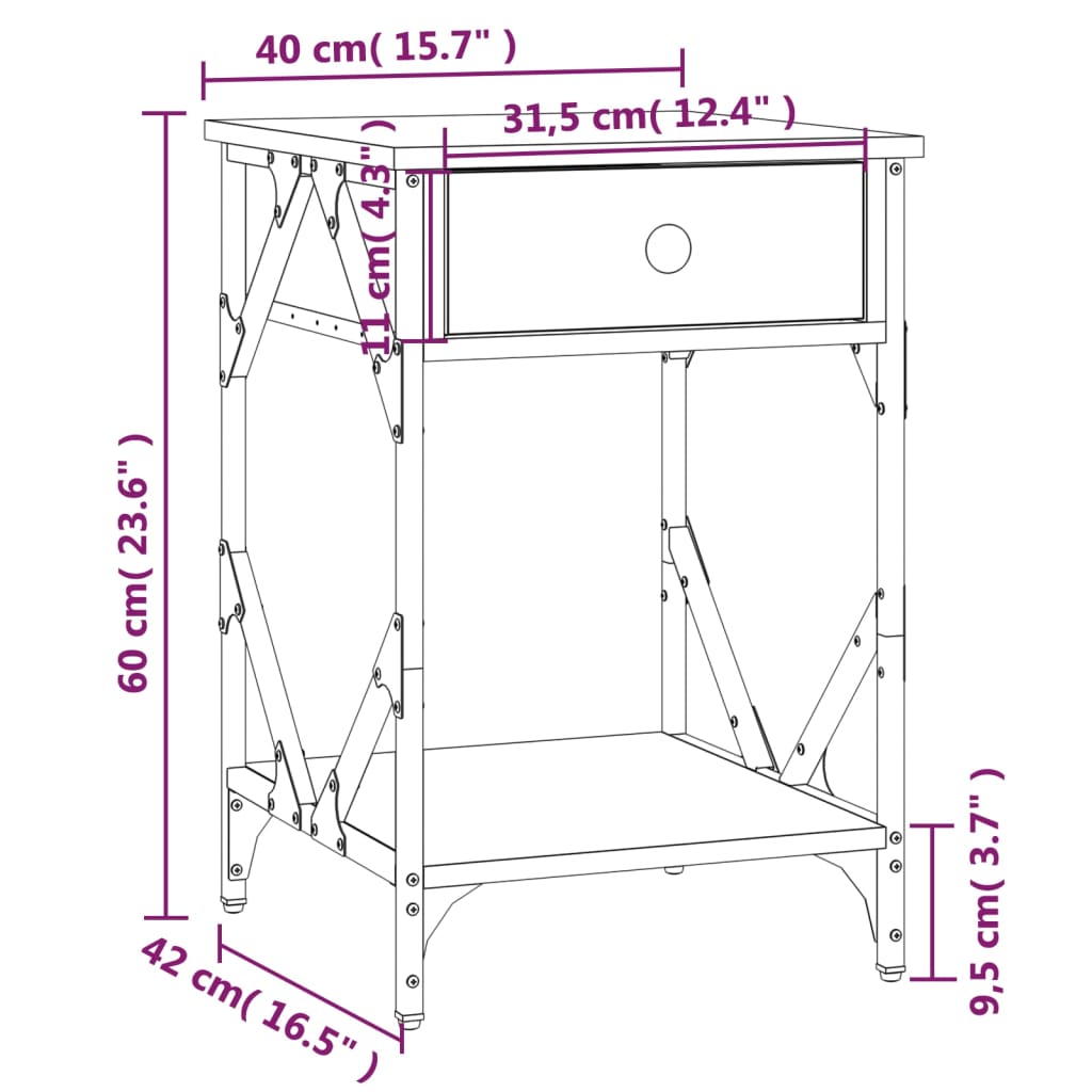 Nachttisch Grau Sonoma 40x42x60 cm Holzwerkstoff