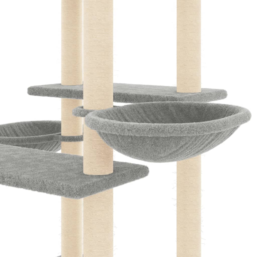 Tiragraffi per gatti con pali in sisal, grigio chiaro, 133 cm