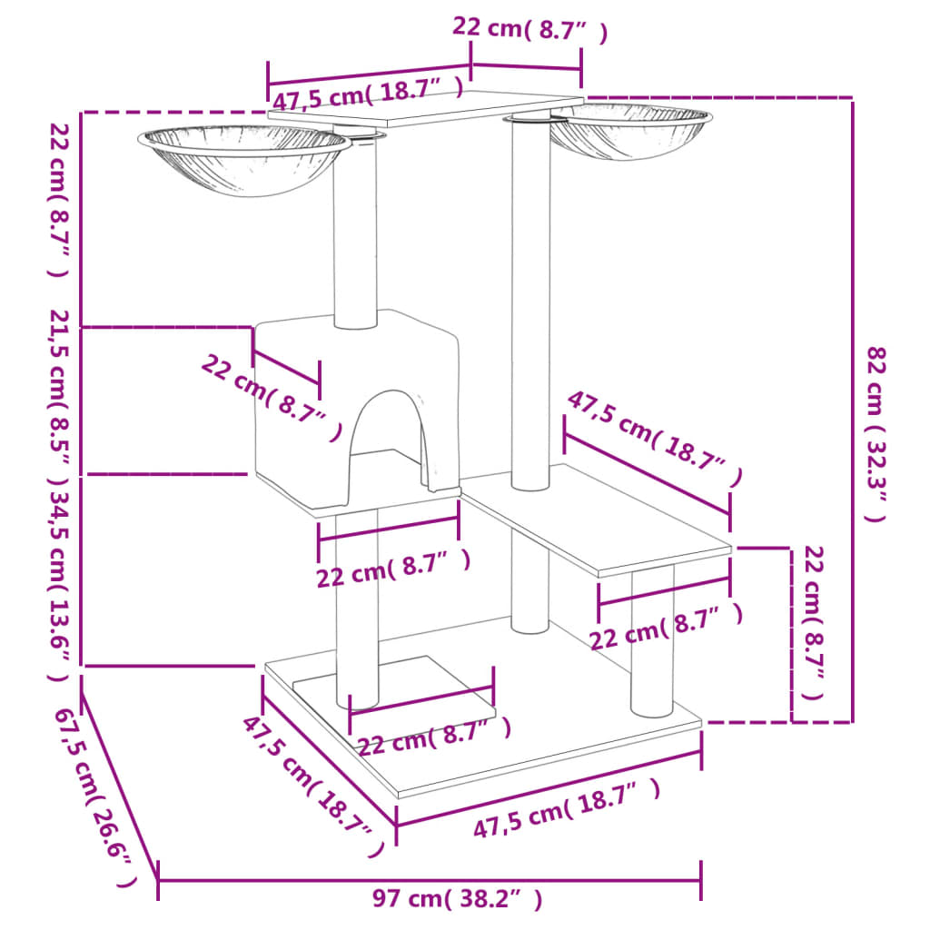Tiragraffi con albero per gatti, crema, 82 cm