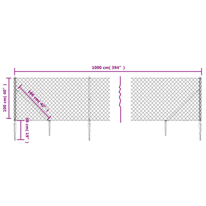 Maschendrahtzaun mit Bodenhülsen Silbern 1x10 m