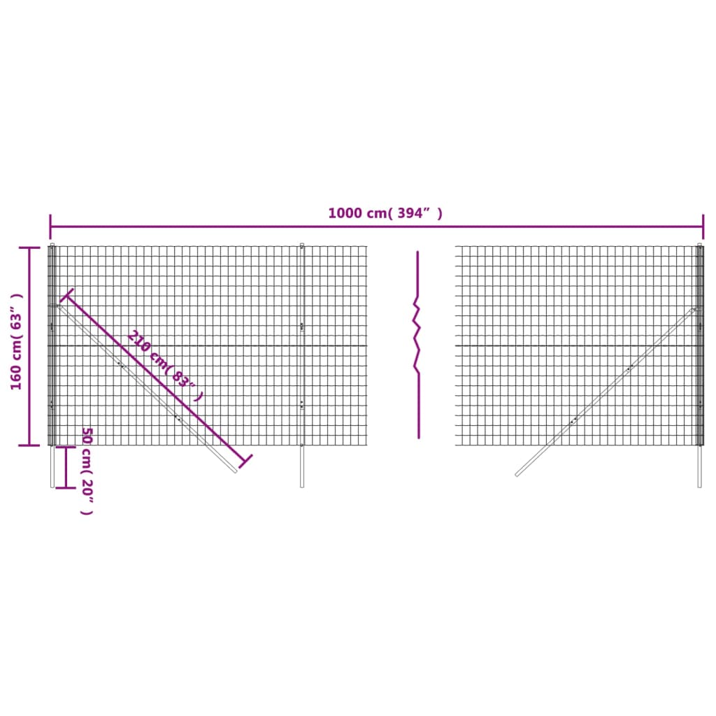 Maschendrahtzaun Grün 1,6x10 m Verzinkter Stahl